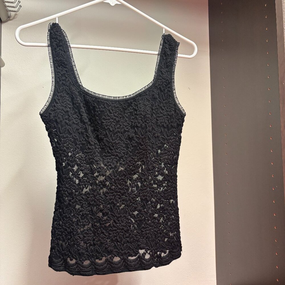 Papillon Blanc Black Lace Tank w/ Built-in Bra